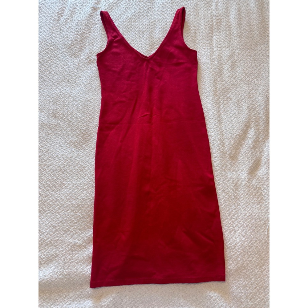 Forever 21 Red V-Neck Bodycon Midi Dress Sleeveless Tank Dress Medium